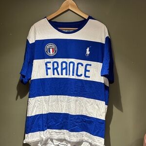 Polo by Ralph Lauren France Blue White Striped Jersey sz XXL
